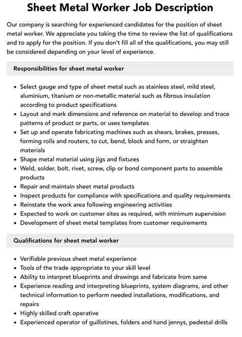 sheet metal engineering jobs|sheet metal worker responsibilities.